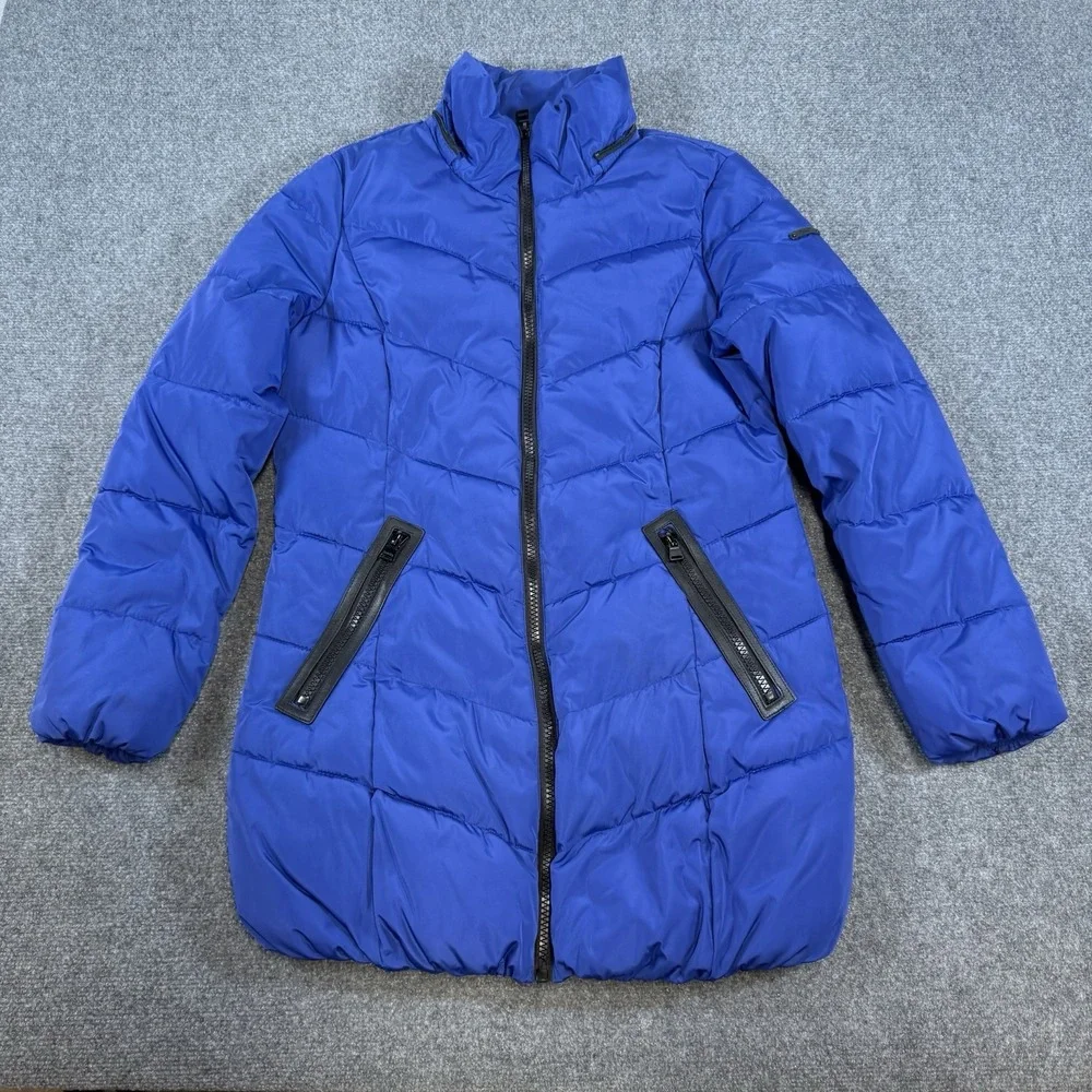 Calvin Klein Puffer Jacket Womens Medium‎ Blue Coat Quilted Full Zip